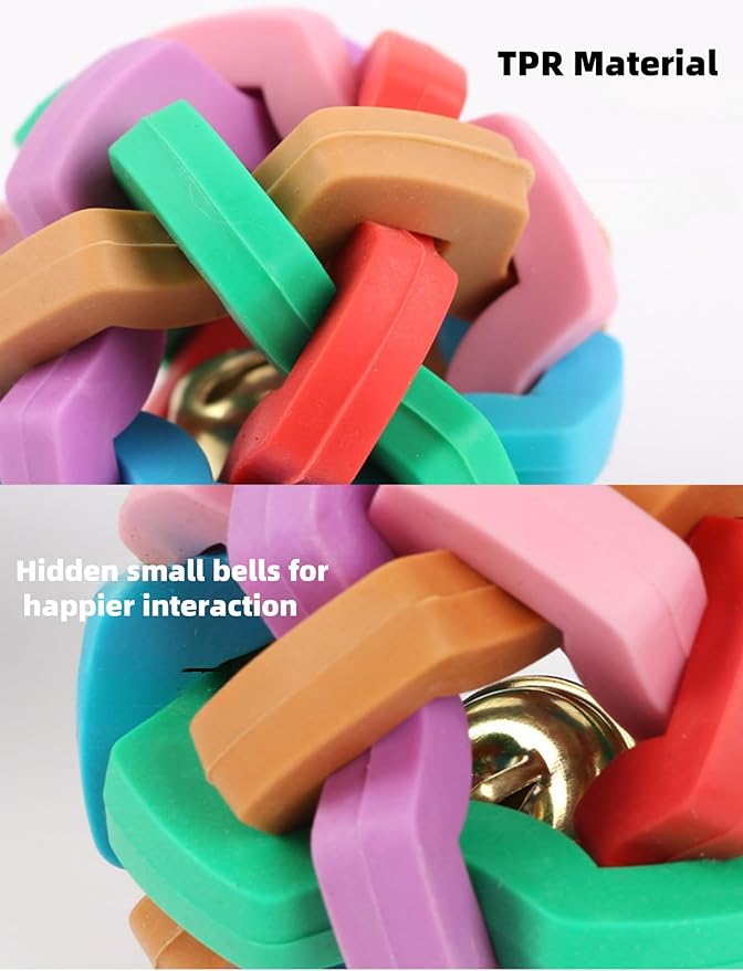 GLOGLOW Rubber Ball Toys, Colorful Soft Ball Chewing Interactive Toy with Inside Bell for Puppy Dogs Cats Mini Pigs(S)