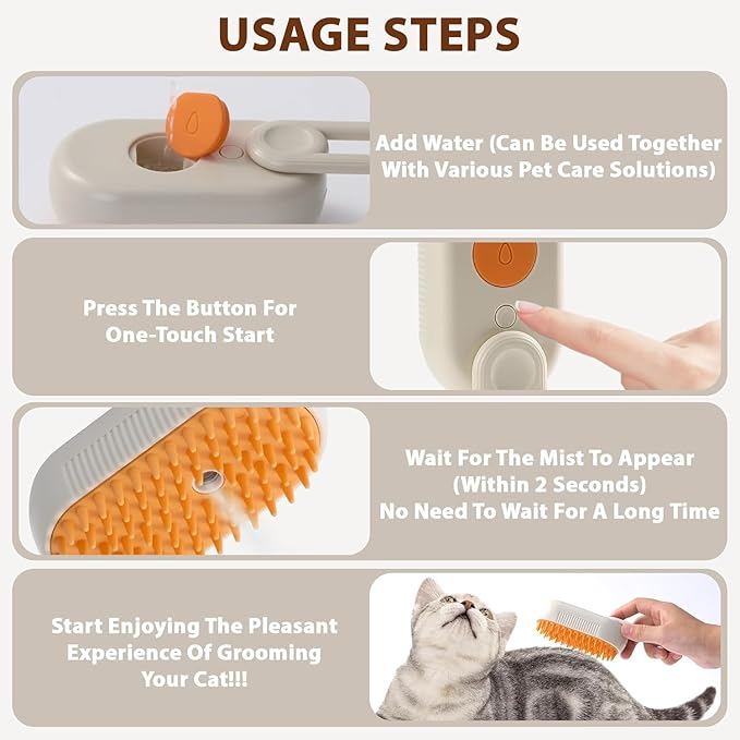 4 in 1 Cat Steam Brush for Shedding, Rechargeable Pet Groomer Brush with Steam, Multifunctional Anti-Static Hair Removal Comb for Cats and Dogs, Used for Massage, Cleaning, Shedding & Combing (Khaki)