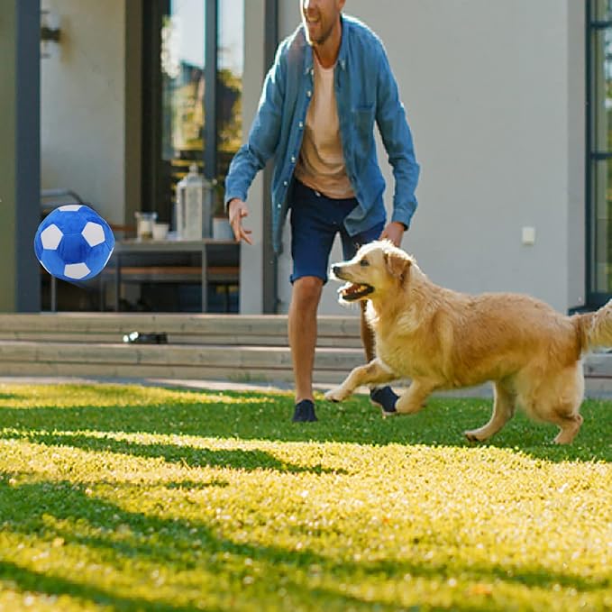 Dog Toys Balls, Pet Chew Toy Stuffed with Fluffy, Funny & Cute Interactive Play Dog Squeak Toy, Durable Indoor Outdoor Dog Puzzle Toys Soft Plush Football for Medium and Large Dogs Breeds, 7in