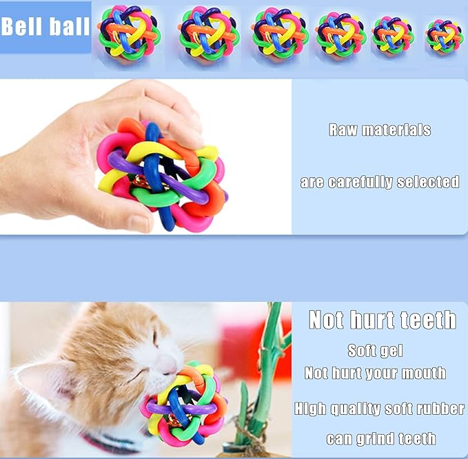 Wiggle Ball Dog Toy 6 Sizes, Pet Toys Colorful Interactive Balls with Bell