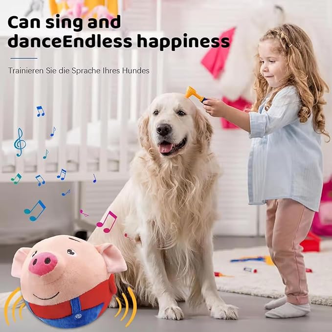 Dumwick Interactive Dog Toys for Boredom,Moving Dog Toy, Active Moving Pet Plush Toy, Squeaky Moving Dog Ball Toy,Interactive Toys for Dogs Cats and Pets (Red Pig)