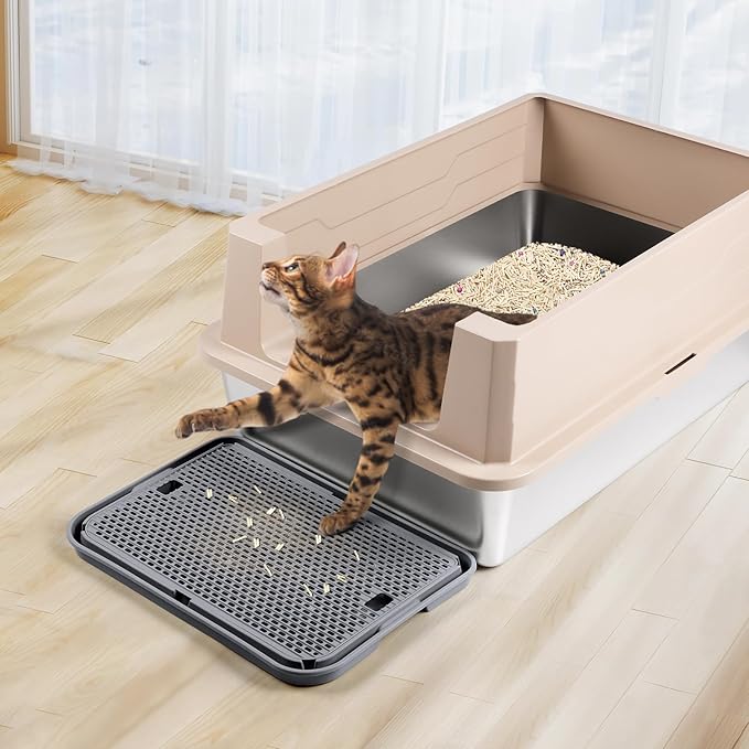 Large Cat Litter Box Step Mat, 16.5"x11.2" Cat Ramp Stairs, Cat Litter Catcher for Self-Cleaning Litter Box, Cats Pedal Step Stool Ideal for Kitten & Older Cats (Dark Grey)