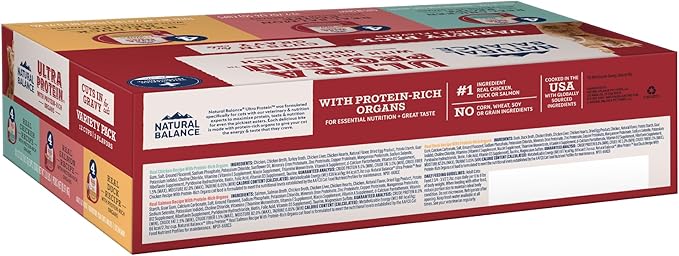 Natural Balance Ultra Protein Wet Cat Food Cuts in Gravy, Variety Pack with Protein-Rich Organs for Cats, Organ Cat Food with High Protein - 2.7oz. Case of 12