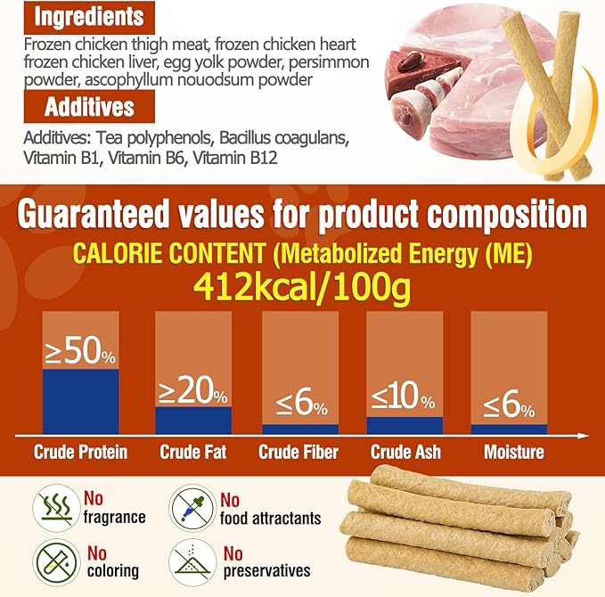 150g Freezed Dried Cat Chew Stick Egg Yolk Flavor, Cat Dental Treats for Freshens Breath and Reduce Tartar, Feline Teething Sticks Cats Treats Snack
