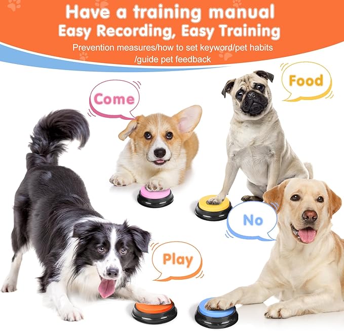 Dog Buttons for Communication,Talking Buttons for Dogs,8 Recordable Sound Buttons + 24 Scene Patterns + 1 Dog Button Mat+ 16 AAA Batteries，30 Seconds Dog Buttons for Pet Sound Training Toy