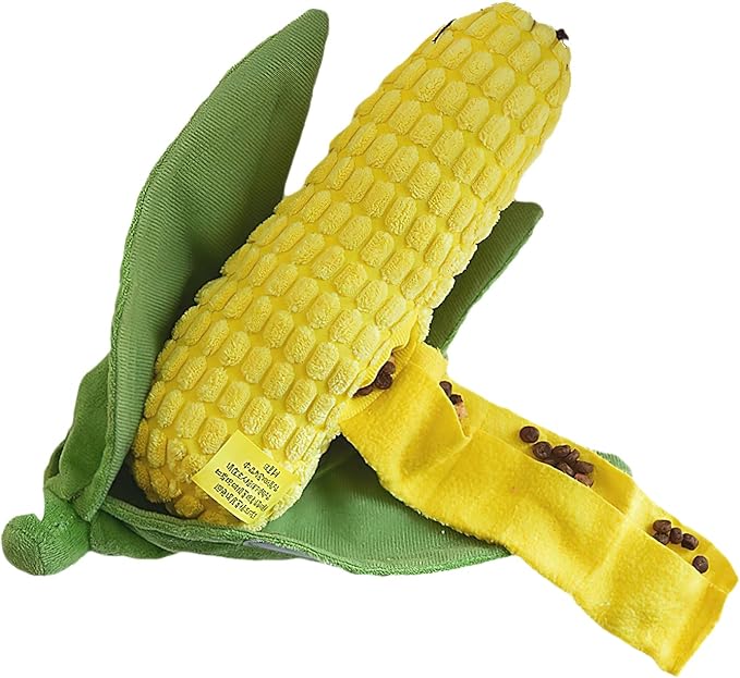 Dog Enrichment Toys, Cute Corn Design, Squeaky & Crinkle Dog Chew Toy, Treat Dispenser for Small & Medium Dogs & Cats, Stress-Relieving Interactive
