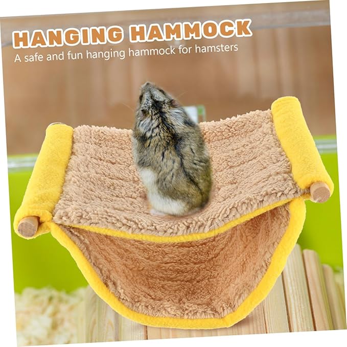 Small Animal Hanging Hammock Double Layer Plush Pet Bed Yellow Soft Sleeping Nest for Hamsters Parakeets and Small Birds Cage Accessory