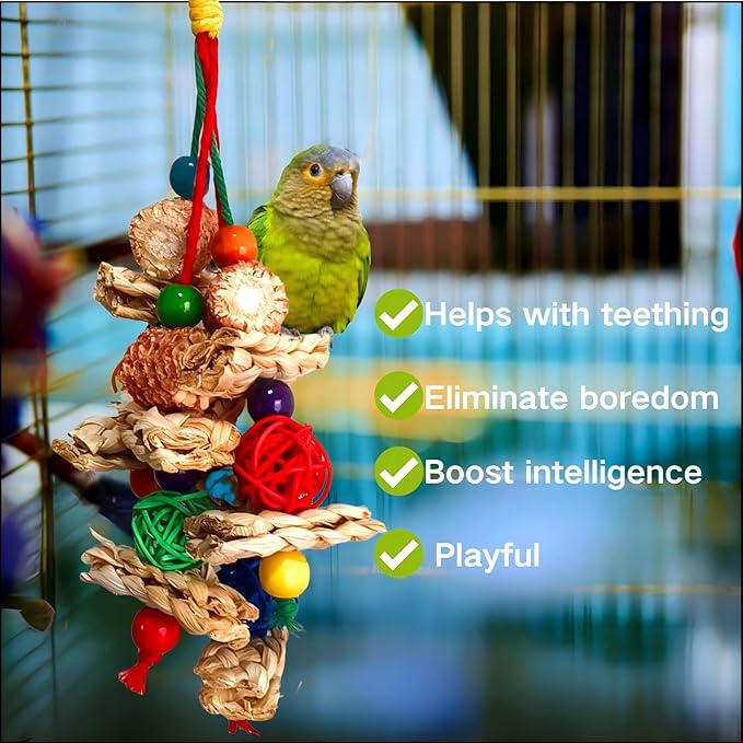 2pcs Bird Toys for Parakeets,Foraging Toys for Birds Parrot Chewing Hanging Toy,Bird Cage Toy for Conure Cockatiel Budgies Lovebird