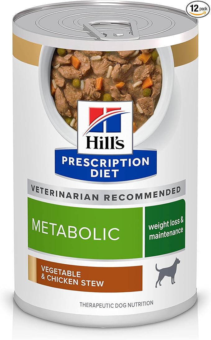 Hill's Prescription Diet Metabolic Weight Management Wet Dog Food, Vegetable & Chicken Stew, 12.5 oz. Cans, 12-Pack