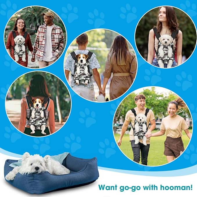 Dog Backpack Carrier, Front Pocket for Essentials, Legs Out Carrying Sling Travel Bag for Small Medium Dogs 2.5-4 Lbs, Soft Wearable Puppy Chest Carry Backpacks for Walking/Hiking/Camping/Traveling