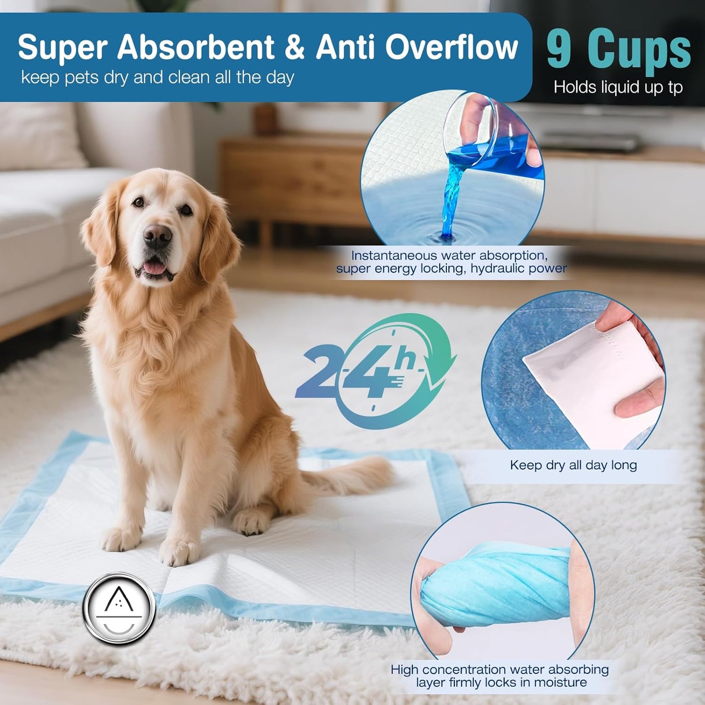 Dog Pee Pads Extra Large-40 Count- 31.5 x 35.4 Inch - Puppy Pads, Super Absorbent, Leak-Proof Potty Training Pads for Doggy, XXL Unscented Training Pads, Quick Dry Pet Pads, Blue
