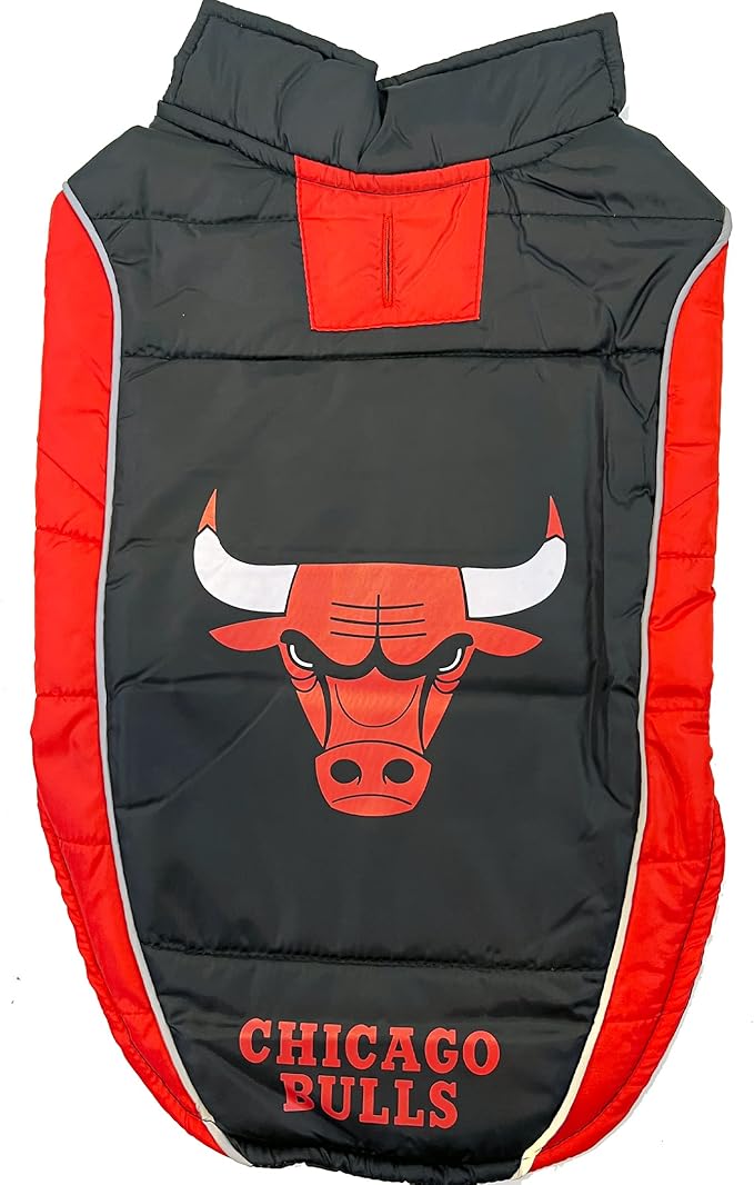 NBA Chicago Bulls Puffer Vest for Dogs & Cats, Size Large. Warm, Cozy, and Waterproof Dog Coat, for Small and Large Dogs/Cats. Best NBA Licensed PET Warming Sports Jacket