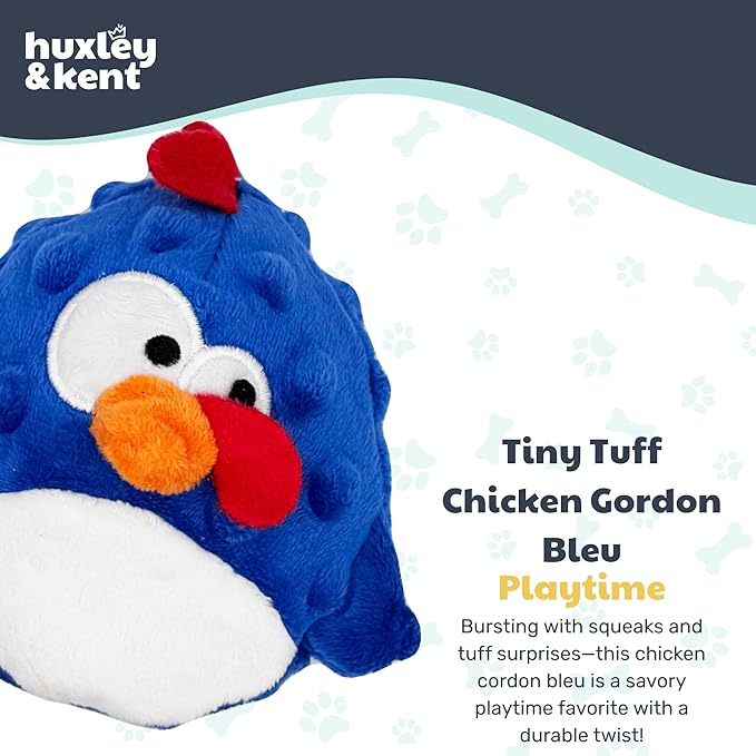Huxley & Kent Funny Dog Toy w/Squeaker – Power Plush Squeaky Dog Toys for Small Dogs – Durable Small Stuffed Animal for Indoor Play & Fetch - Tiny Tuff Chicken Gordon Blue