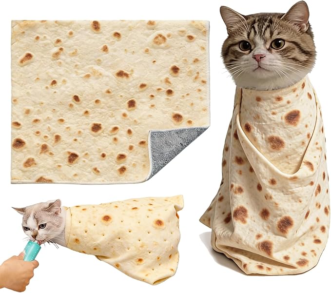Burrito Print Cat Grooming Wrap for Cutting Nails, 27.6" Cat Swaddle for Medicine, Nail Clipping, Teeth Brushing, Ear Cleaning