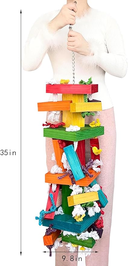 35" Extra Large Parrot Toys - Chewable Foraging Toys for Macaws, African Grey, Amazon Parrots - Durable Bird Cage Accessories Gift