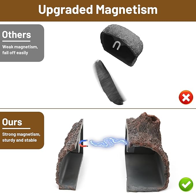 Upgraded Magnetic Detachable Aquarium Hideaway Hollow Tree Cave to Check Your Aquatic Pets to Breed, Play and Rest Safe and Non-Toxic Resin Fish Tank Viewing Hideout Ornaments