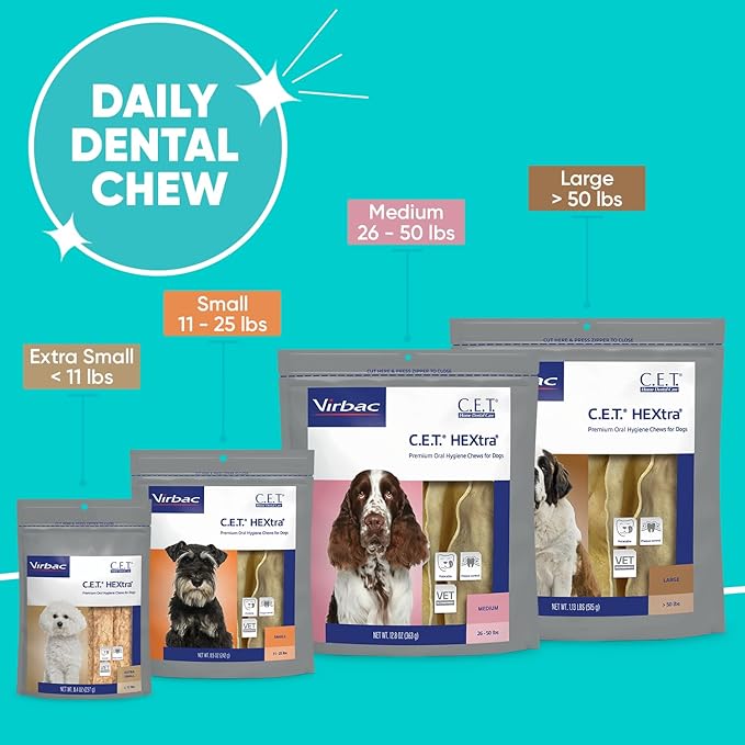 Virbac C.E.T.® HEXTRA® Premium Oral Hygiene Chews for Dogs, Rawhide Coated to Fight Bacteria and Reduce Plaque and Tartar, under 11 lbs