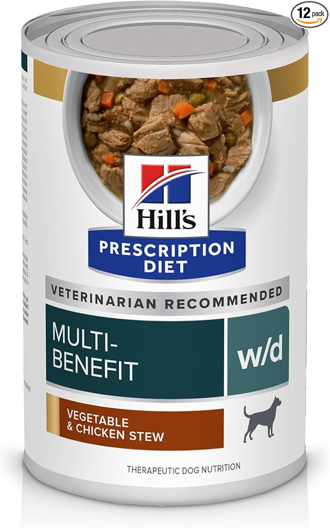 Hill's Prescription Diet w/d Multi-Benefit Digestive/Weight/Glucose/Urinary Management Wet Dog Food, Vegetable & Chicken Stew, 12.5 oz. Cans, 12-Pack