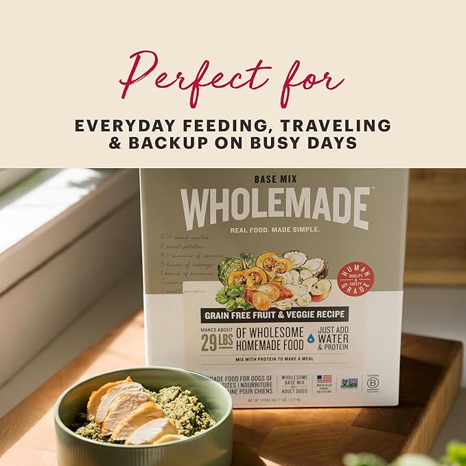 The Honest Kitchen Human Grade Wholemade™ Dehydrated Dog Food, Whole Grain, Veggie & Fruit Base Mix Dog Food (Just Add Protein), 7 lb (makes 28lbs)