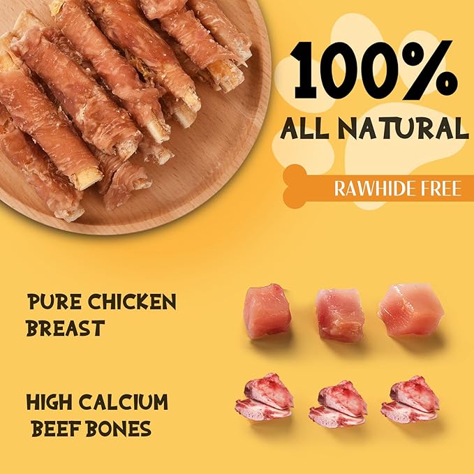Dog Treats Chews, Chicken Wrapped Beef Cartilage, Rawhide Free & Grain Free Dog Snacks 10.6 oz