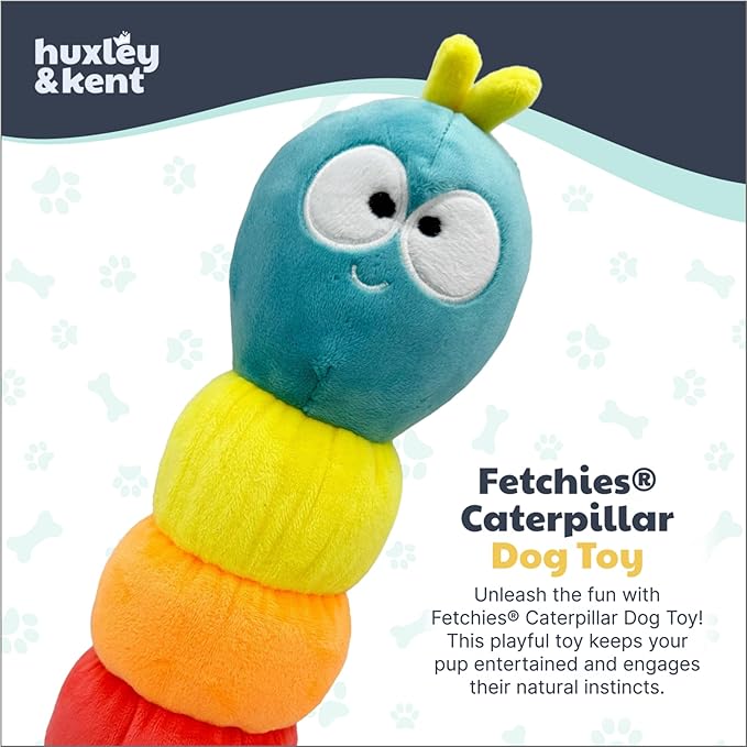 Huxley & Kent Funny Dog Toy w/Squeaker – Power Plush Squeaky Dog Toys for Small, Medium & Large Dogs – Soft Stuffed Animal for Indoor Play & Fetch - Fetchies® Caterpillar, Small