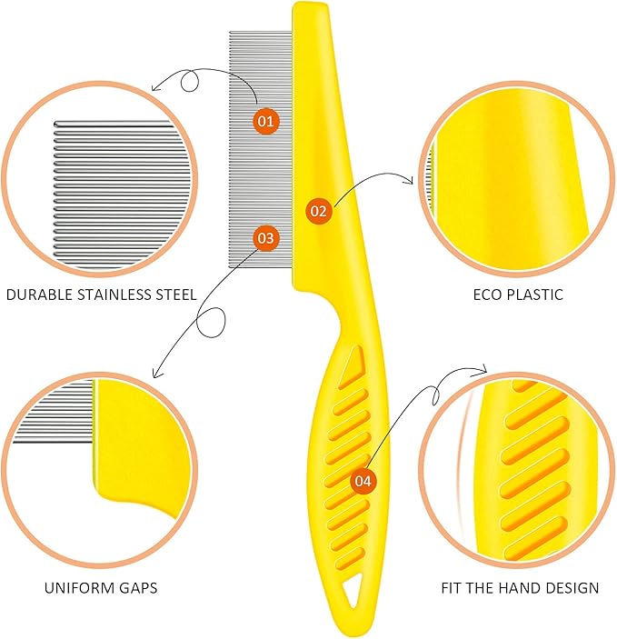Boao 6 Pack Flea Lice Comb Stainless Steel Dog Cat Grooming Combs with Rounded Teeth, Double Sided Pet Tear Stain Remover Dematting Tool for Pets(Pink, Yellow, Dark Blue, Green, Blue, Orange)