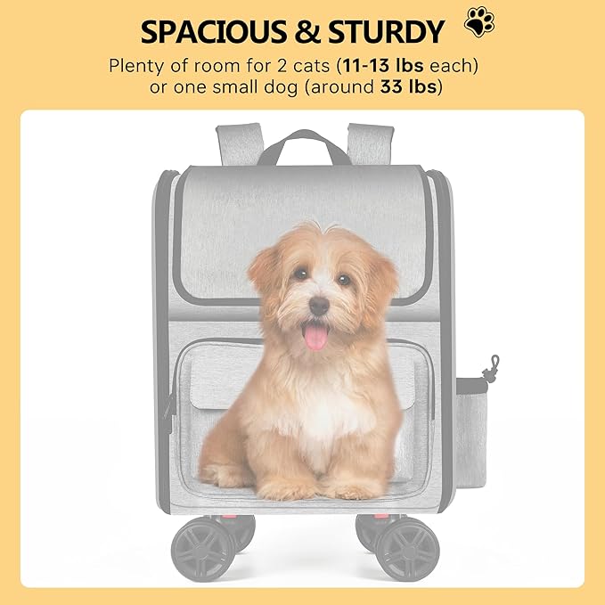 MGB Large Pet Carrier, Foldable Rolling Dog Carrier with Removable Wheels, Cat Rolling Bag 21.3"x15"x12.2" for 2 Cats & 1 Dog for Travel, Outdoor, Vet Visits, Camping, Indoor. Gray. (Not for Airline)