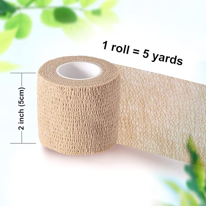 Self Adhesive Bandage Wrap, Self Adhering Bandage, Vet Wrap for Dogs, Self Adherent Cohesive Wrap Bandages for Sports, Athletic, First Aid, Wrist, Ankle, Tape, 4 Pack, 2 inch