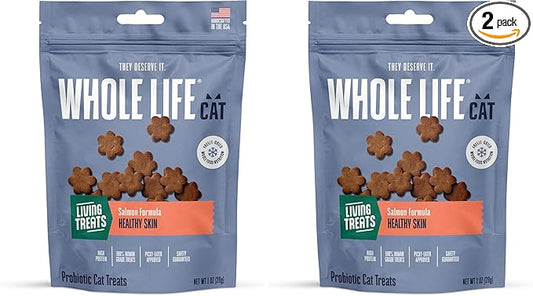 Whole Life Cat Living Treats for Cats – Human Grade Probiotics for Allergy & Itchy Skin Relief, Natural Digestive Support, Healthy Cat Snacks for Felines - Salmon & Yogurt, 1 oz (Pack of 2)