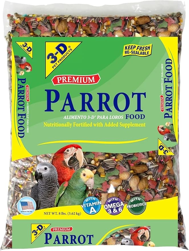Pet Products Premium Parrot Bird Food Seeds with Probiotics, Natural Dry Bird Food Mix for Parrots, Macaws, Cockatoos, African Greys, and Conures, 8 lb Bag