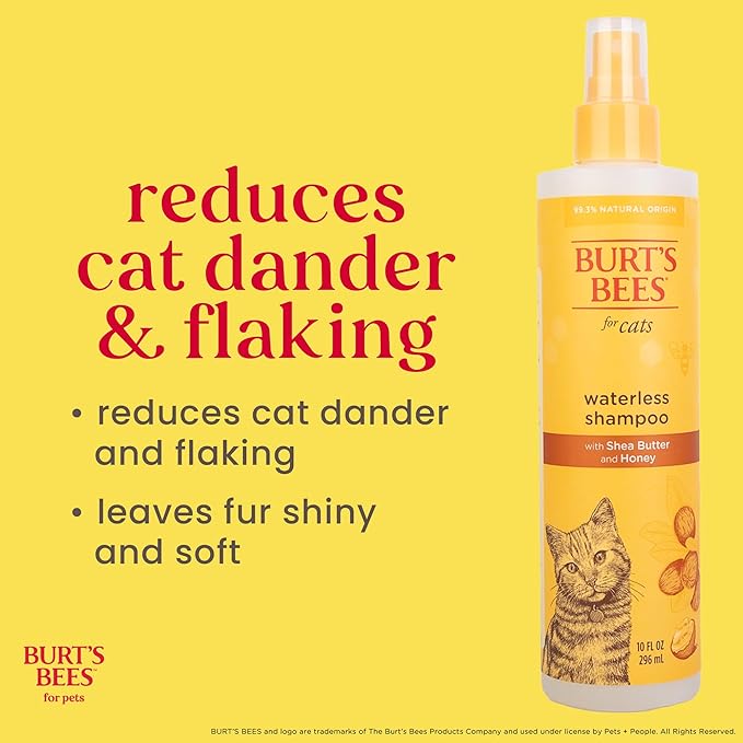 BURT'S BEES FOR PETS Waterless Cat Shampoo Spray, No-Rinse Cat Dry Shampoo with Shea Butter & Honey for Gentle Cleaning Between Baths, pH Balanced, No Harsh Detergents, 10 Fl Oz - 2 Pack