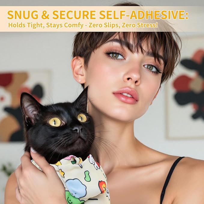 Cat Wrap, Soft and Comfortable Cat Wrap for Cutting Nails, Multifunctional Grooming Wrap for Stress-Free Nail Trimming, Yellow L-27.6inch (Within 11lbs)