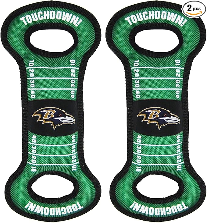 Pets First NFL Football Field Dog Toy with Squeaker. - Baltimore Ravens - for Tug, Toss, & Fetch. - Tough & Durable Pet Toy (Pack of 2)