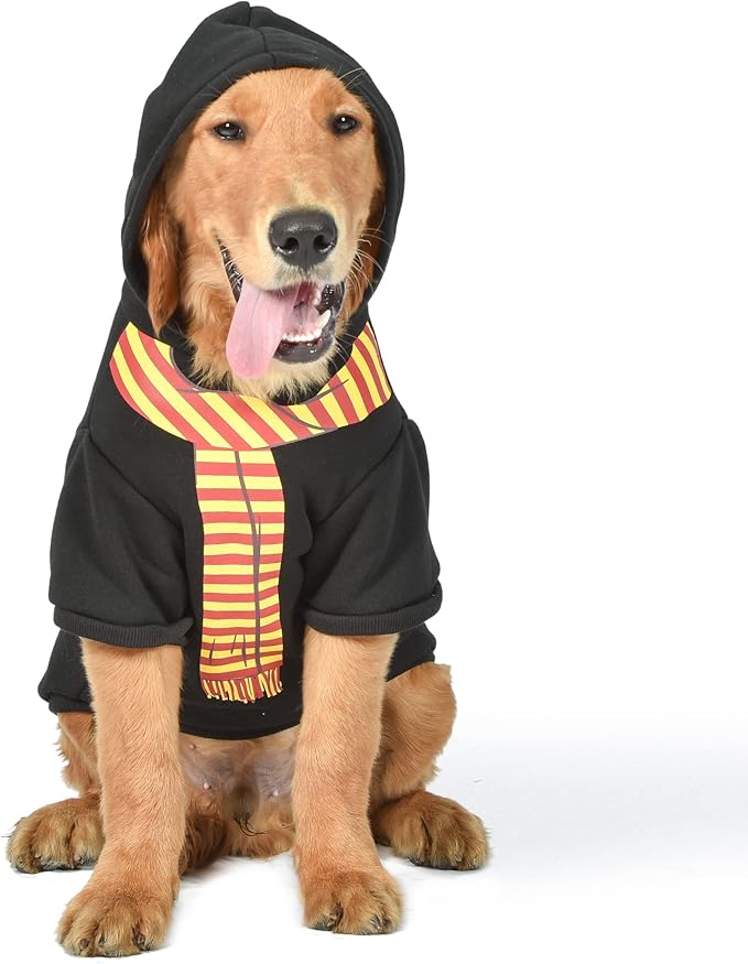 Harry Potter Gryffindor Dog Hoodie with Faux Scarf - Officially Licensed Dog Apparel & Accessories for Hogwarts Houses, Black, Size X-Small