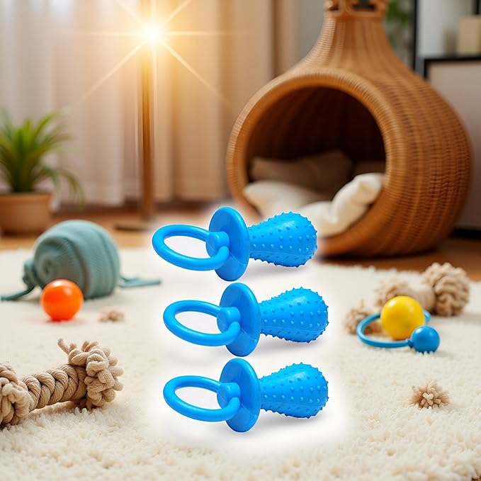 3Pcs Blue Dog Pacifier Chew Toys, Mini Bite Resistant Bell Shape Rubber Pacifier Pet Dog Puppy Molar Chew Training Toy, Puppy Pacifier,Bell Chewing Playing Training Toys