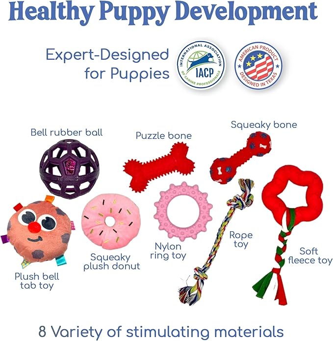 Race&Herd Puppy Play Gym, Dog Play Mat, 8 Bungee Straps Interactive Puppy Active Toys - Small Dog Jungle Gym 19.5" Frame with Playground Set Indoor Enrichment Activity Center (Red)