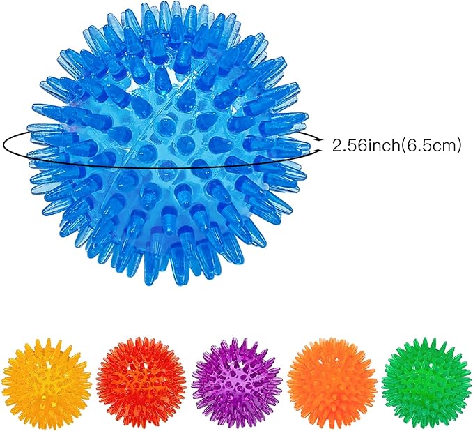 Squeaky Ball for Dogs | Spiky Dog Toy with TPR Rubber | Puppy Teething Ball & Chew Toy | Cleans Teeth & Resists Biting | for Small Medium Dogs & Cats | Interactive Fetch Toy