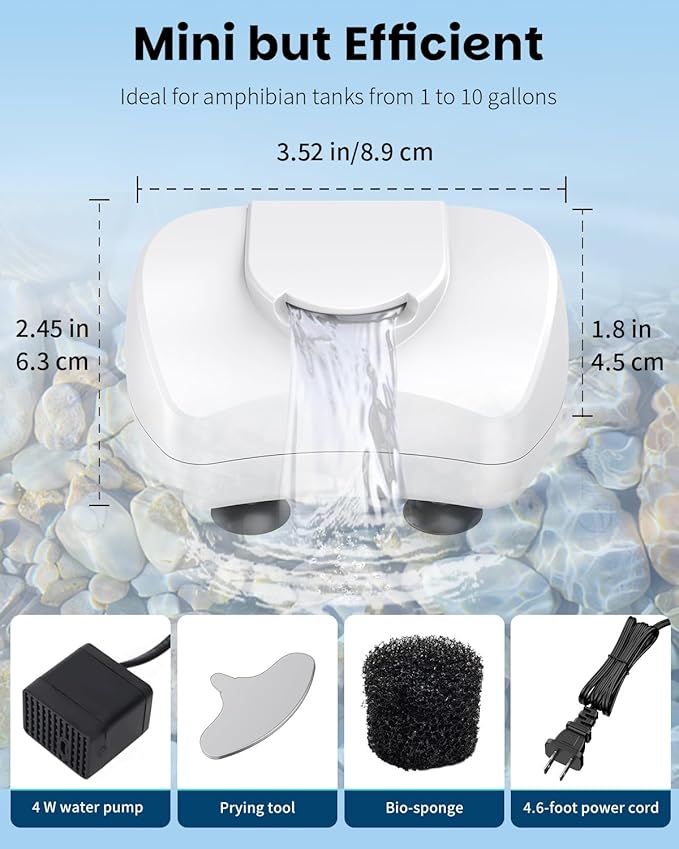 Pawfly 80 GPH 4 W Mini Turtle Filter for 1-10 Gallon Tanks, Low Water Level Bio-Filtration Turtle Tank Filter, Ultra Quiet Small Turtle Water Filter, Internal Filter for Amphibians Frogs Newts