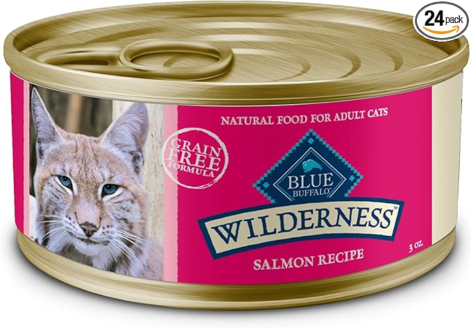 Blue Buffalo Wilderness Natural High-Protein Grain-Free Wet Food for Adult Cats, Salmon Paté, 3-oz. Cans, 24 Count