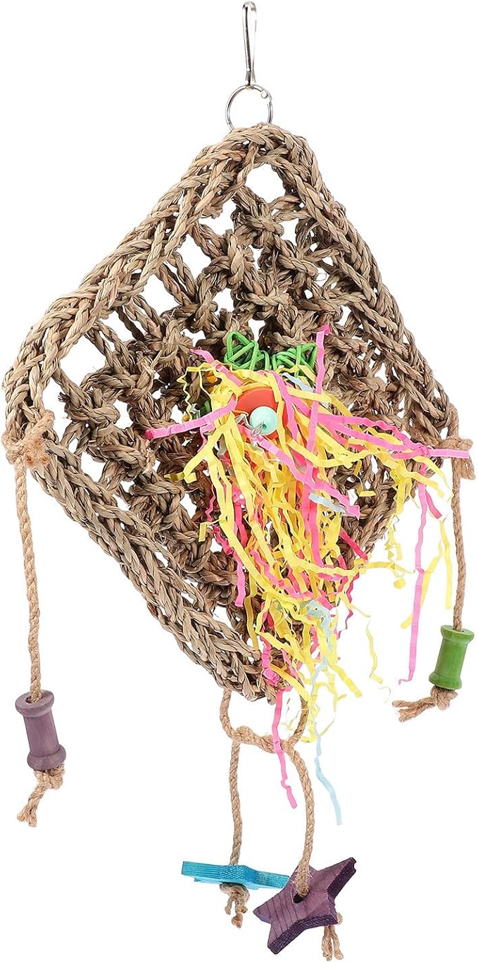 LIOOBO Woven Seagrass Bird Hanging Hammock for Parakeets Cockatiels Conures Chewing Foraging Plaything Cage Accessory Safe Wear-Resistant Material
