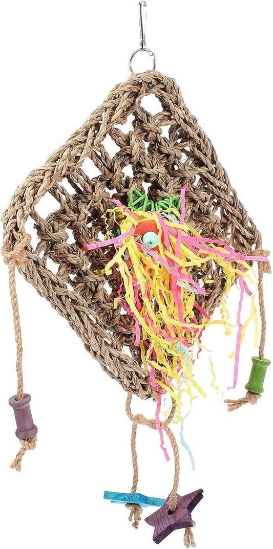 LIOOBO Woven Seagrass Bird Hanging Hammock for Parakeets Cockatiels Conures Chewing Foraging Plaything Cage Accessory Safe Wear-Resistant Material