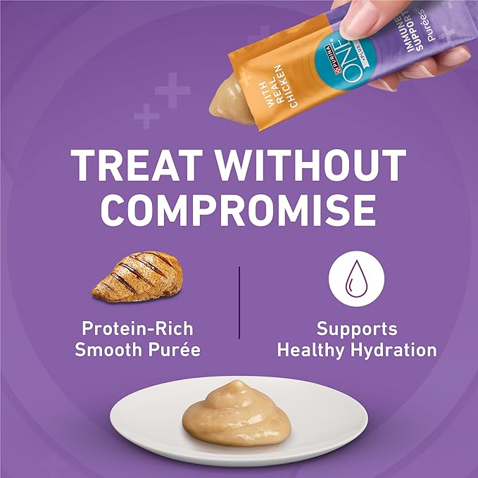 Purina ONE Plus Immune Support Purees with Real Chicken Lickable Cat Treats - 1.4 oz (Pack of 4)