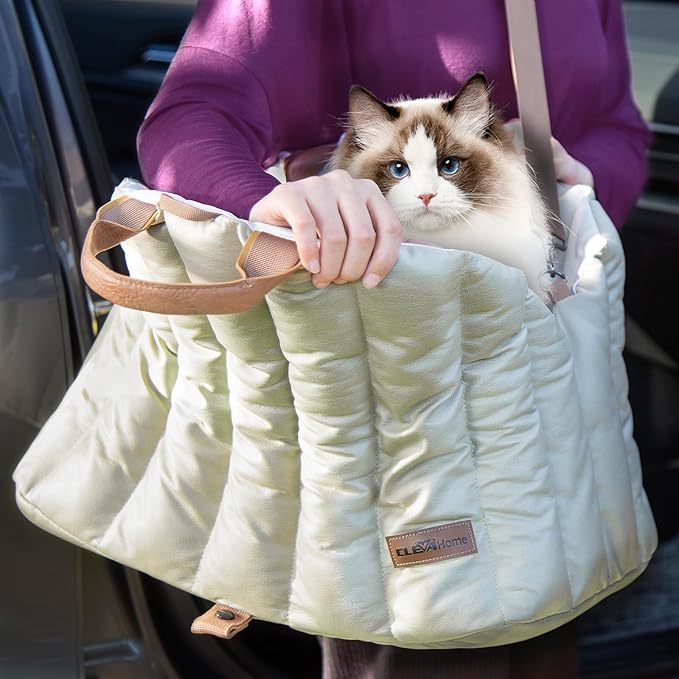 ClevaHome Small Dog Car Seat & Travel Carrier & Pet Bed, Non-Slip Booster Seat for Dogs up to 10lbs, Fashionable Pet Carrier Bag for Indoor and Outdoor