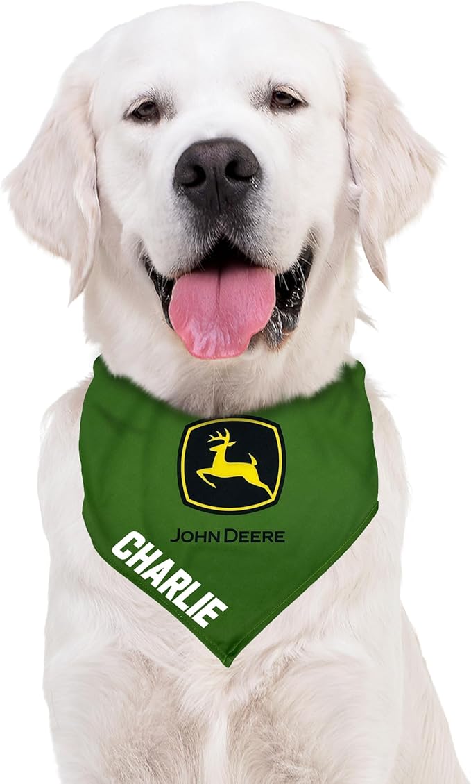 John Deere Personalized Tie Bandana for Dogs & Cats, Size Small/Medium. Custom Dog Bandana Scarf Bib for Pet Cat Dog. The Ultimate Customizable Bandana for John Deere Fans