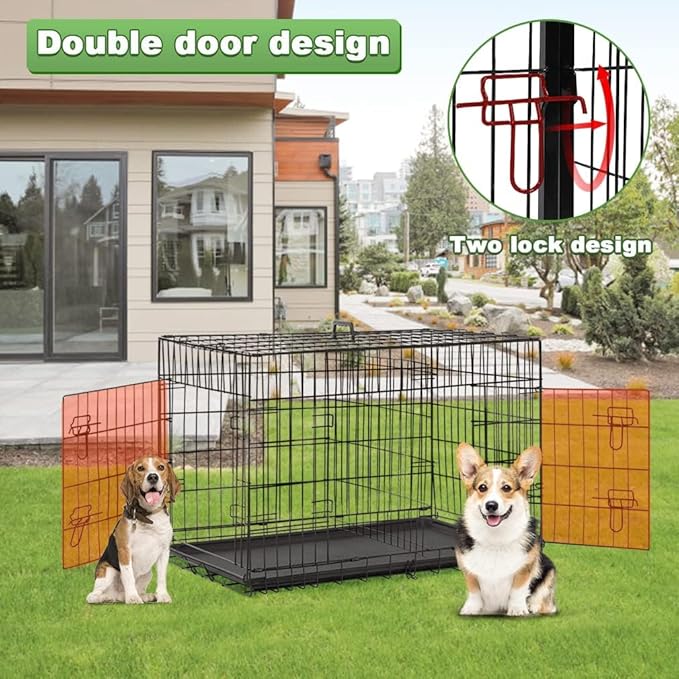 Extra Large Dog Crate with Double-Door, Removable Tray & Divider Panel - Travel Dog Crate for Medium Sized Dogs - Dog Cage for Small Dogs (Black, 24")