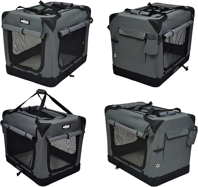 EliteField 4-Door Folding Soft Dog Crate with Curtains, Carrying Bag and Fleece Bed (2 Year Warranty), Indoor & Outdoor Pet Home (30" L x 21" W x 24" H, Gray+4 Door Curtains)