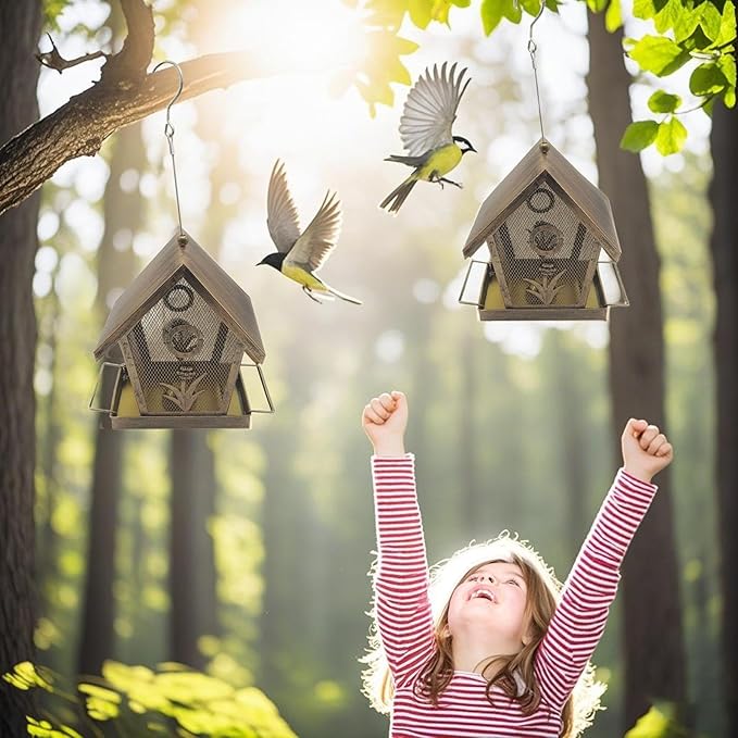 Metal Bird Feeder - Large Capacity Squirrel Proof,Outdoor Small Bird Feeder with Buckle - for Backyard Deck Balcony Tree Yard Bluebird Finch Birding Feeding