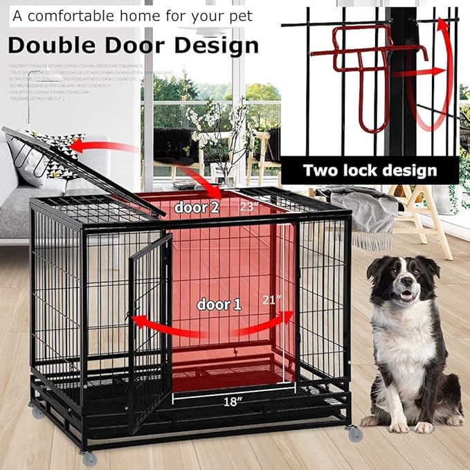 FDW Dog Crate Dog Cage Dog Kennel for Large Dogs Heavy Duty 36 Inches Pet Playpen for Training Indoor Outdoor with Plastic Tray Double Doors & Locks Design