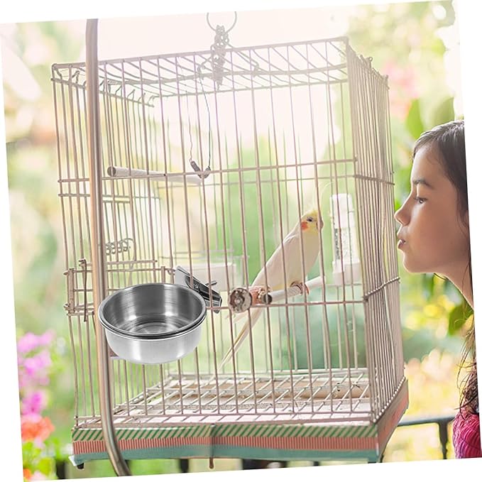 POPETPOP 3pcs Stainless Steel Bird Feeding Cups for Parrots Washable Hanging Food and Water Basins for Bird Cages Pet Supplies Easy Installation