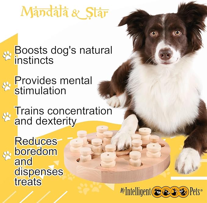 MY INTELLIGENT PETS Mandala and Star - Interactive Wooden Puzzle Toy for Dogs, Brain Game for Mental Stimulation and Enrichment, Fun and Challenging Toy for Smart Pets